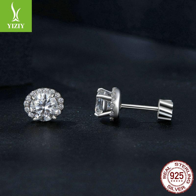 50 Points Shining Moissanite Stud Earrings, High-End Elegant Style S925 Sterling Silver Bright Stud Earrings.