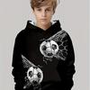 Boys' 3D Printed Football and Spider Web Pattern Hoodie - Black Casual Long Sleeve Sports Top