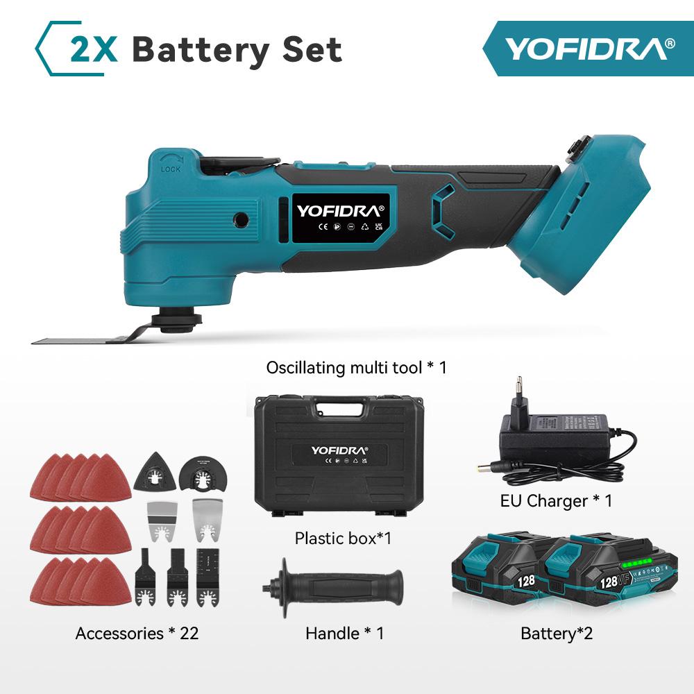 

YOFIDRA Brushless Quickrelease Oscillating Tool 20000OPM Electric Saw Trimmer Woodworking Power Tool For Makita 18V Battery Pin 2 Battery Style 2