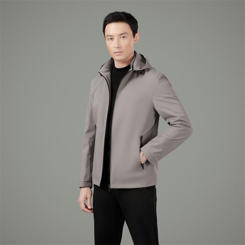 Men's Autumn 2025 Detachable Hood Business Casual Windbreaker Jacket