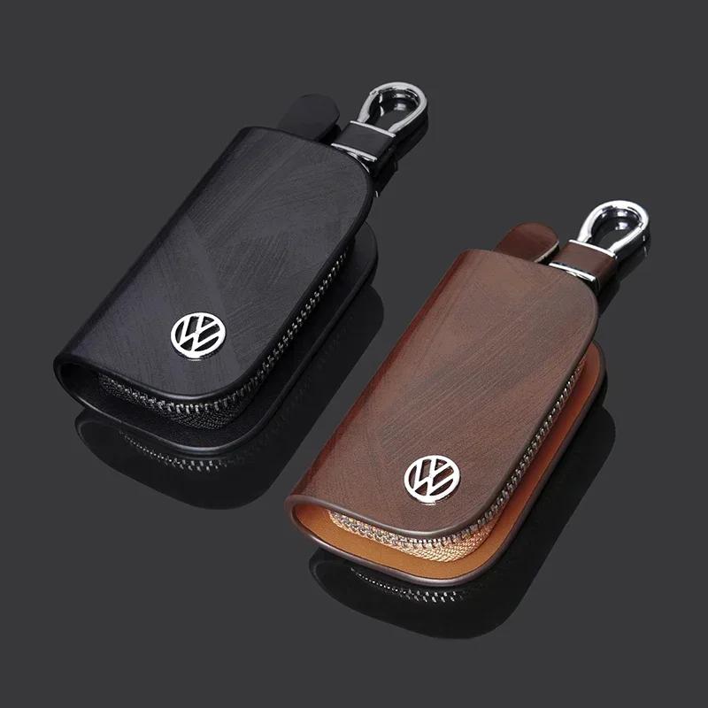 For VW New Leather Car Logo Key Case Cover Key Chain Protective Bag for Volkswagen Passat Santana Tiguan Scirocco Magotan Sagi