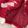 Girls' 2025 Winter Quilted Chinese New Year Retro Slanted Collar Cotton Jacket