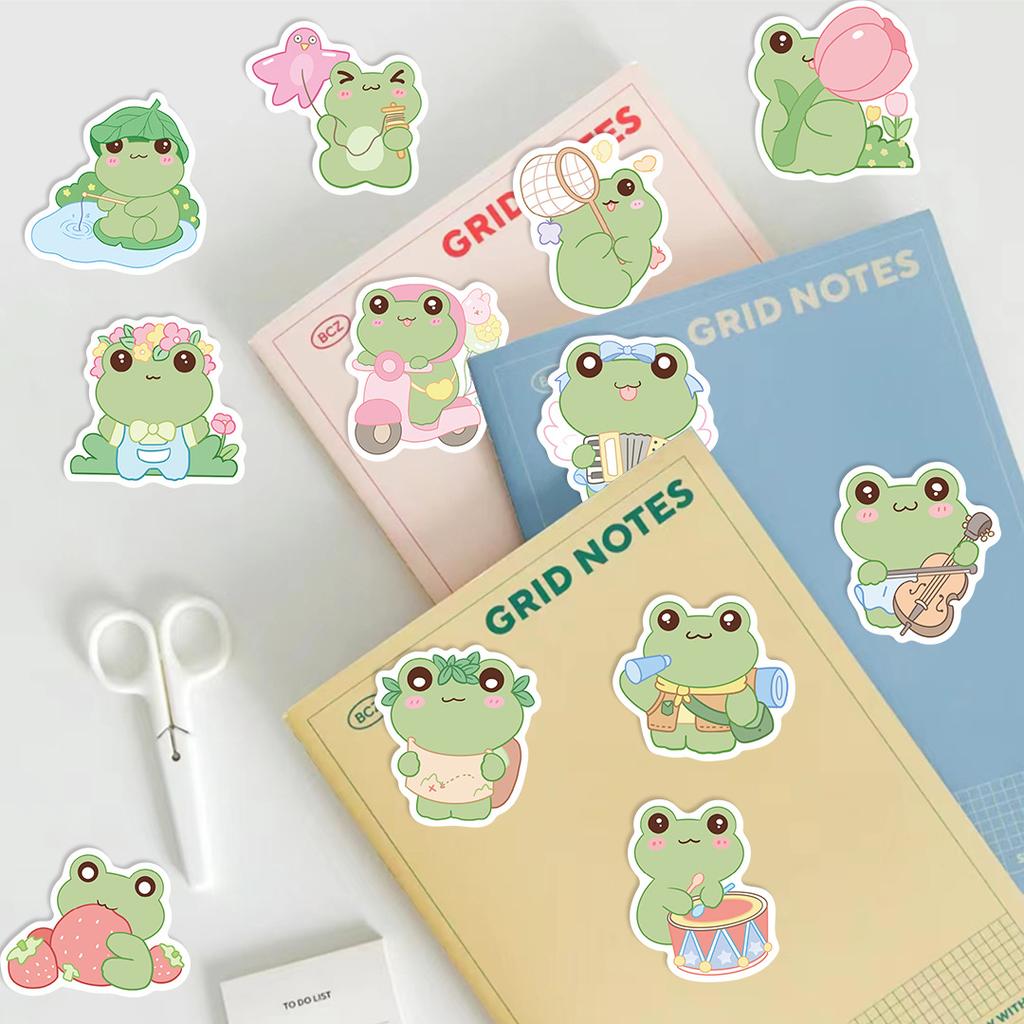 50 Cartoon Vibrant Frog Doodle Stickers Decorative Guitar Notebook Suitcase DIY Waterproof