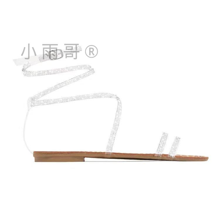 2021 summer European and American foreign trade rhinestone flat sandals women's winding belt women's shoes Strappy sandals