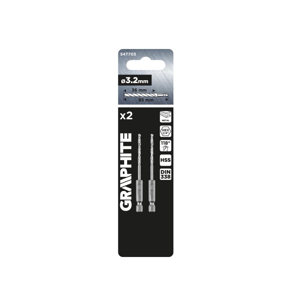 Hex Metal Drill Bit 3.2 Mm, 2 Pcs.