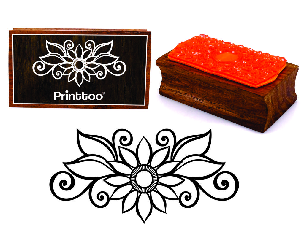 Printtoo Rectangular Floral Pattern Wooden Rubber Stamp Block Scrap-Booking