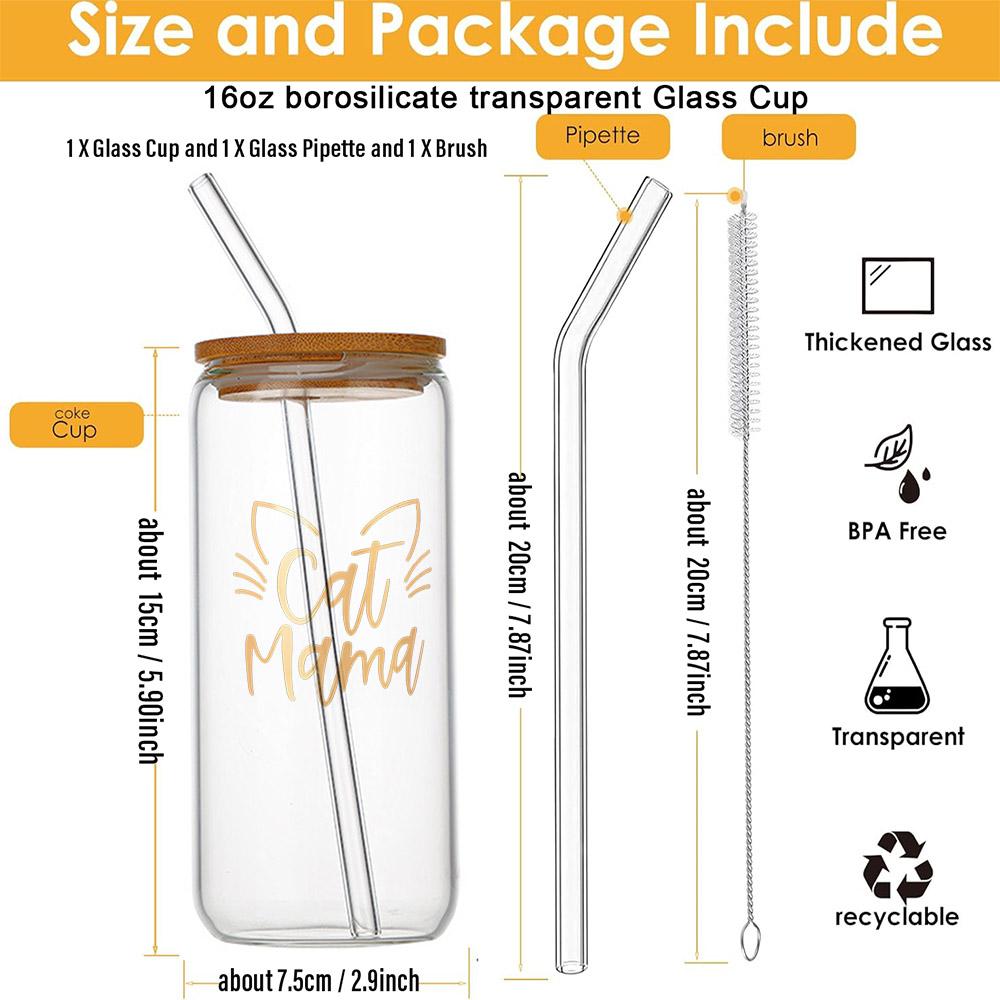 Katzenmama Glas Für Hitzebeständige Hohe Trinktasse Mit Strohhalmen Deckeln 16 oz