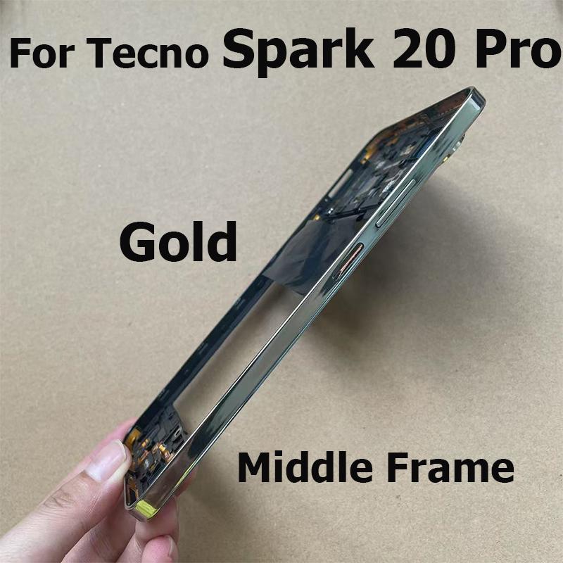 For Tecno Spark 20 Pro KJ6 Middle Frame Faceplate Housing Chassis Front LCD Bezel Repair Parts Replacement