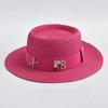 Fashionable Metal XRB Letter Straw Hats for Women Summer Elegant Holidays Boater Hat Outdoor Beach Sun Hat