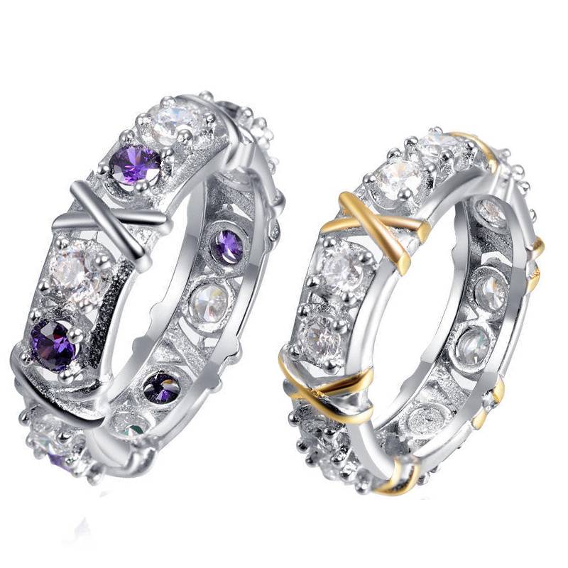 Twotone Womens Crossrhinestone Ring Fashion Classic Exquisite Decoration