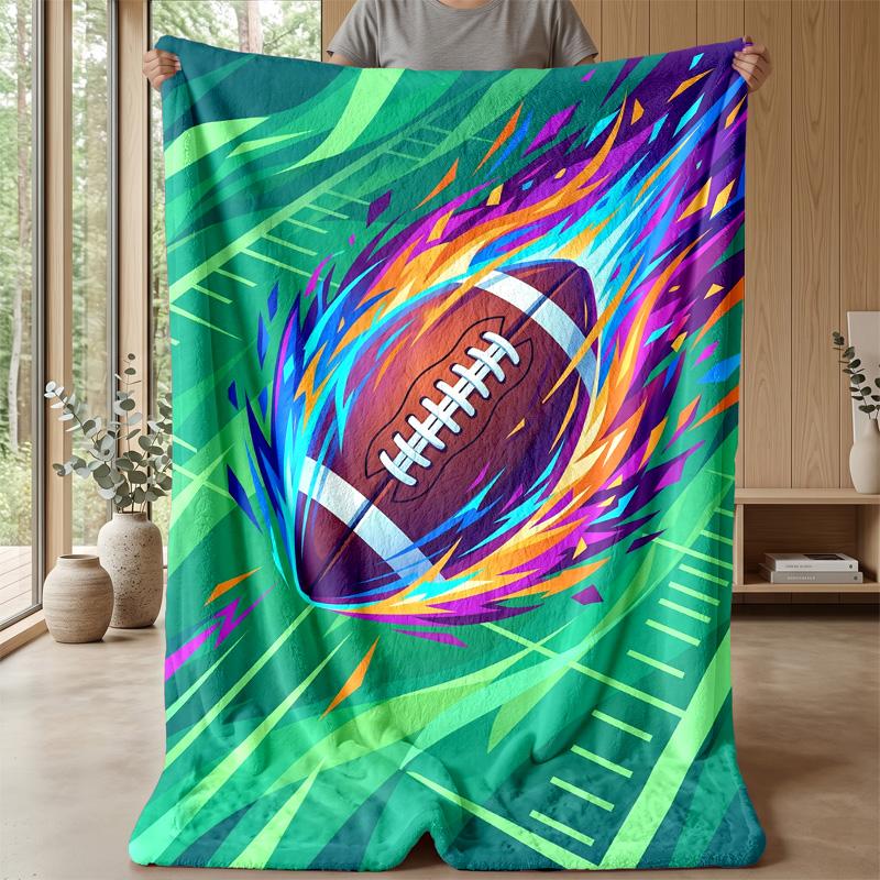 Flaming Football Player Theme Blanket Lightweight Warm Flannel Blanket Decorative Throw Blanket for Home Decoration