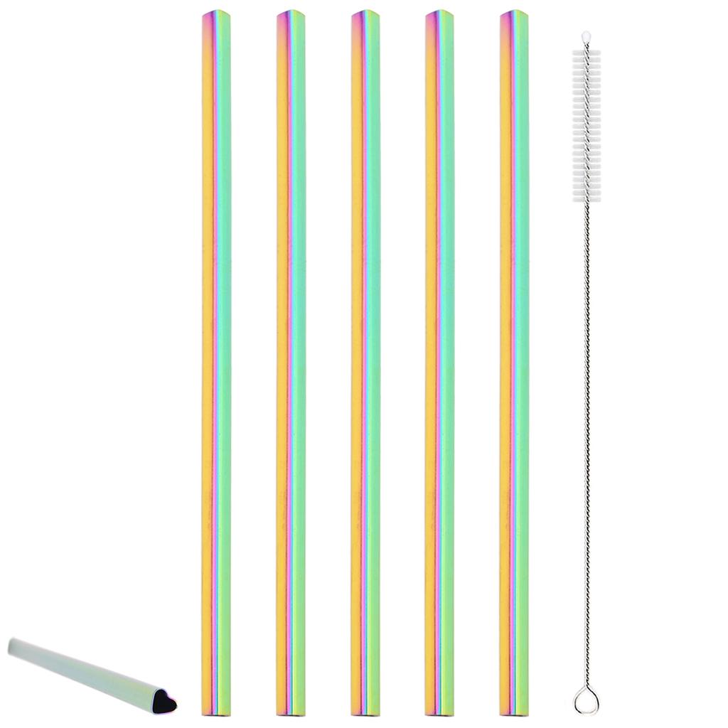 5pcs Heart-shaped Straight Drinking Straw Stainless Steel Straw Set Fruit Juice Milkshake Cocktail Tea Straws Bar Accessories