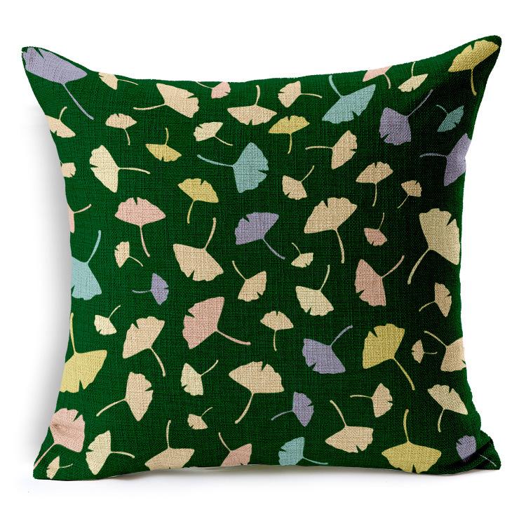 Nordic Geometric Leaf Flower Cushion Green Floral Pillow For Home Sofa Decorative Linen Throw Pillowcase