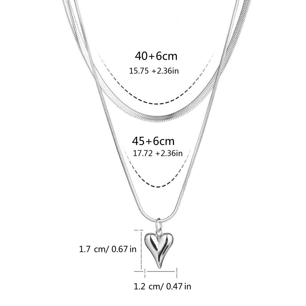 Fashionable Double Layer Stainless Steel Collar Chain Heart Pendant Necklace Adjustable Neck Chain for Anniversary Party