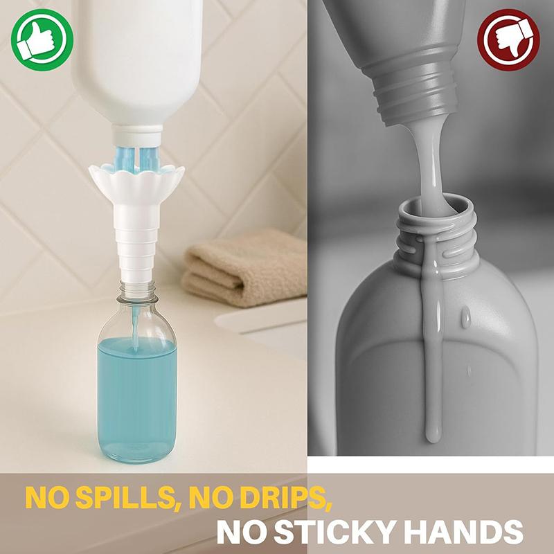 Universal Bottle Emptying Kit - Reusable Liquid Transfer Connector With No Waste Funnel Adapter, Compatible With Soap, Shampoo