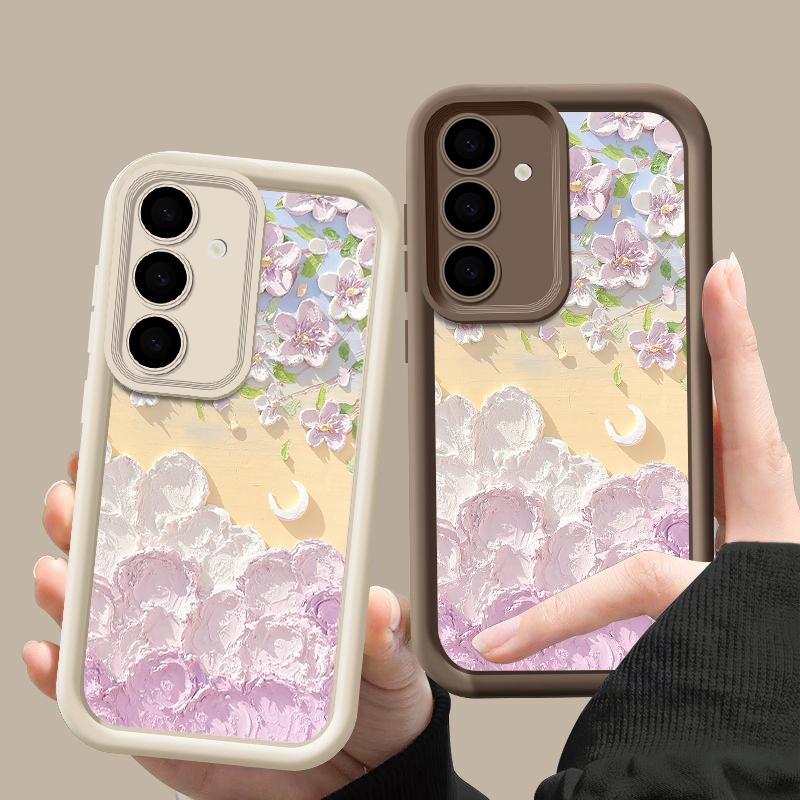 

Модный чехол для телефона с цветочным принтом и масляной живописью для Samsung S24 Ultra S23 S22 Plus S21 S20 FE A55 A54 A35 A34 A53 A52 A14, противоударный мягкий чехол из ТПУ Samsung S24 чёрный