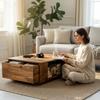 Wooden Central Side Desk Drawer Coffee Table | Indian Bedside Nightstand Bedroom Furniture | Solid Wood with Hidden Storage | Center table
