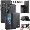 Magnetic Wireless Charging Leather Flip Phone Case for Samsung Galaxy S25 Edge S24 Ultra Plus A56 A36 A26 A16 Wallet Card Cover