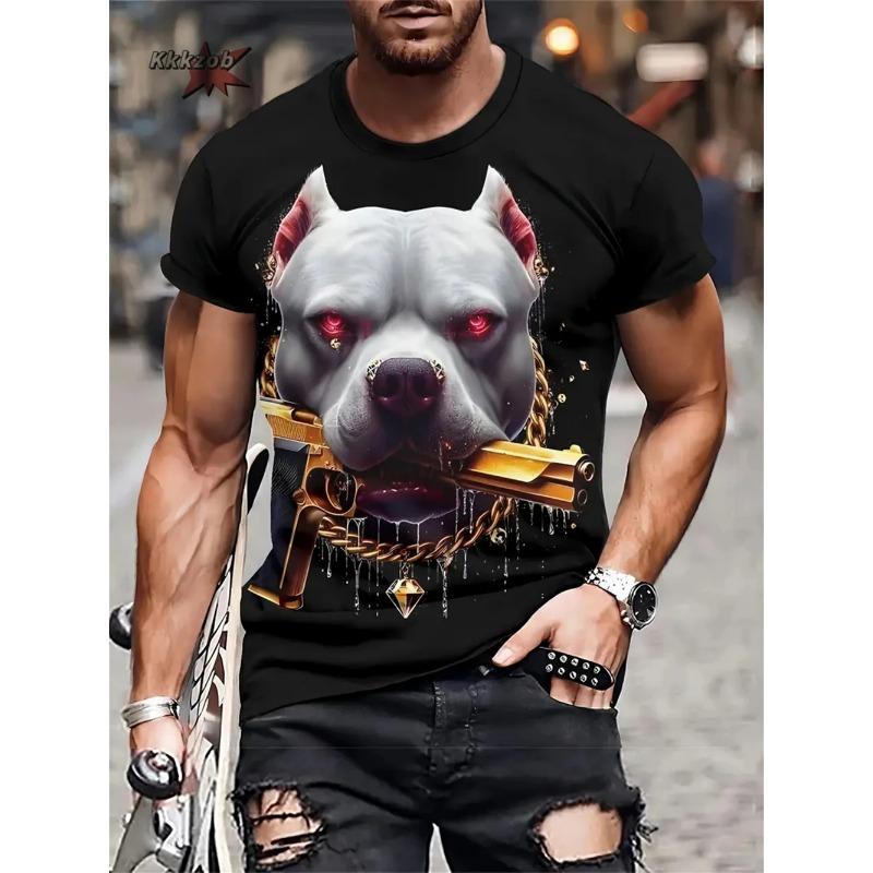 Letní Pánské Tričko s Krátkým Rukávem s 3D Potiskem Vzorů Zvířat s Kulatým Výstřihem Módní Ležérní