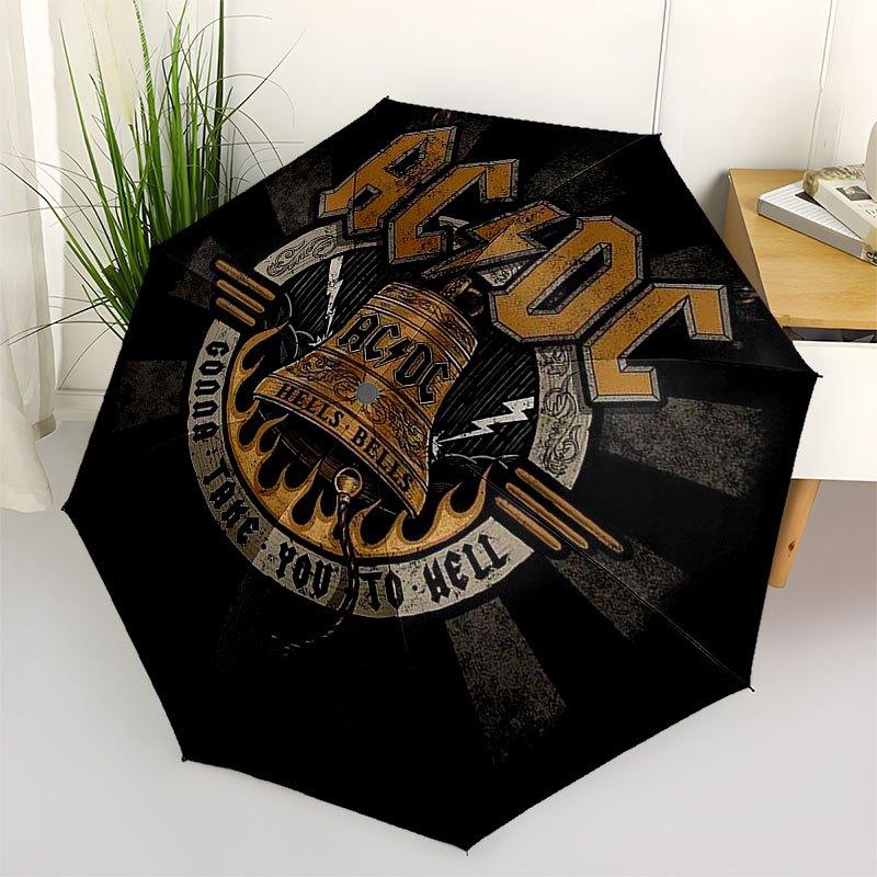 1 Stück ACDC Band Automatik-Regenschirm mit praktischem Dreifachschirm und 8 Eisenstreben - geeignet für den täglichen Gebrauch im Freien