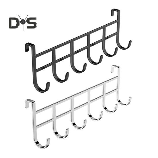 Storage Rack with 6 Hooks Sturdy Construction Strong Load-bearing Simple Installation Clothes Hanger Stainless Steel Hook