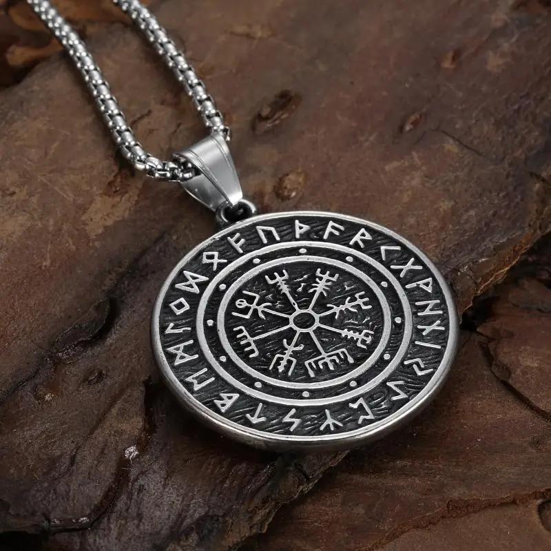 Rune Compass Necklace for Men Vintage High Quality Pendant Amulet Party Jewelry Gift