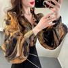 Elegant Loose Fit Floral Embroidered Chiffon Blouse for Women, Stylish and Comfortable Wide Sleeve Shirt