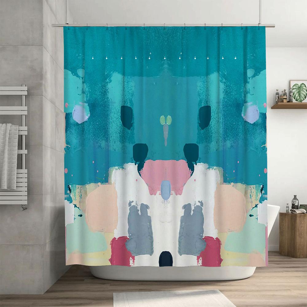 Abstract Wall Art Decor Blue Palette Shower Curtain for Bathroom Creative Modern Design Waterproof Fabric with Rod Pocket (Green