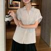 Kochi Rain Dew Asahara linen short-sleeved shirt for women, summer loose lapel-neck commuter linen shirt