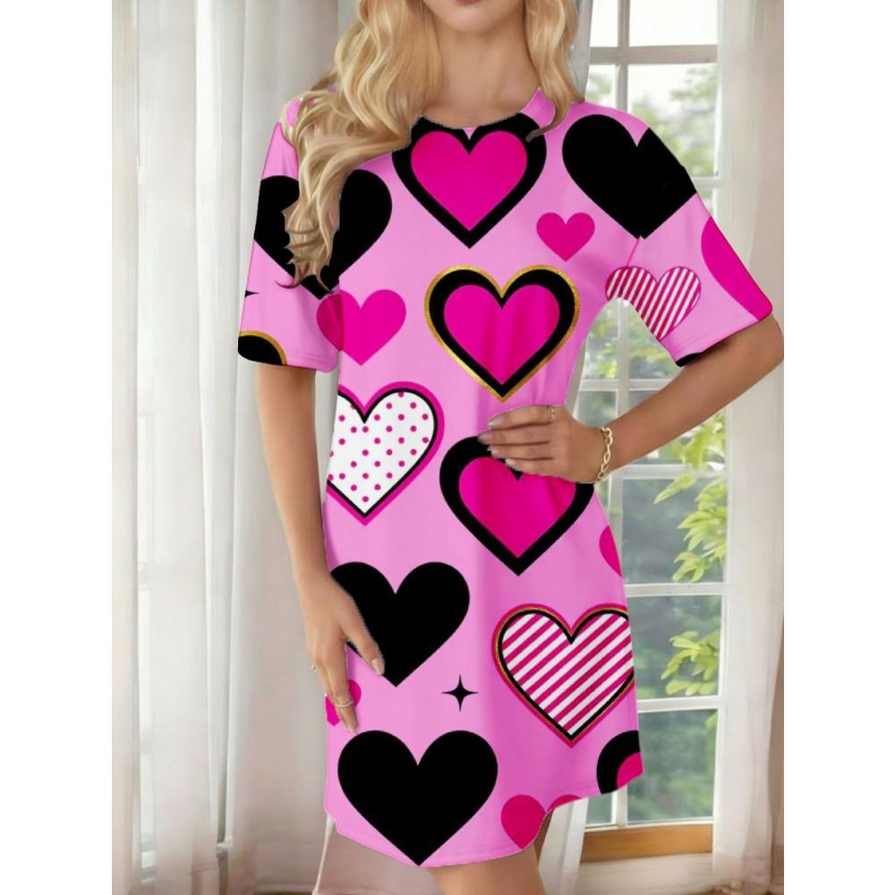 Summer Fashionable Colorful Short Sleeve Women Mini Dresses Leisure Beach Vacation Creative Fun 3d Soft Comfortable Dresses