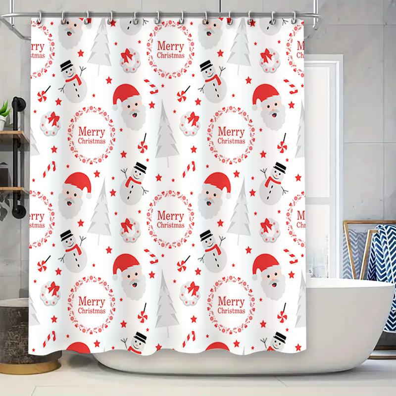 

Snowman Santa Claus Shower Curtain Christmas Decorations For Bathroom Red White Print Pattern Size: 180X245Cm (71 X 96 Inch) W60H190(CM)-1 Pcs