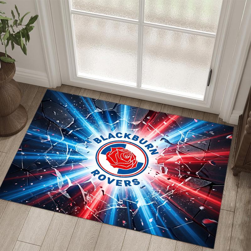 Blackburn Rovers Football Design Crystal Velvet Carpet Cozy Non?Slip Printed Rug For Bedroom Living Room Entrance