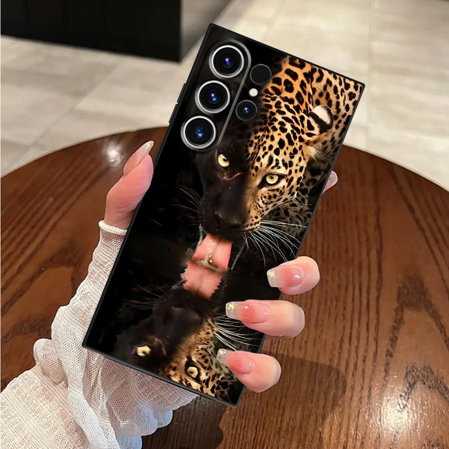 Cheetah Black Soft Phone Cover Case for Samsung Galaxy S25 Edge S24 Plus S20 S23 Ultra S21 FE