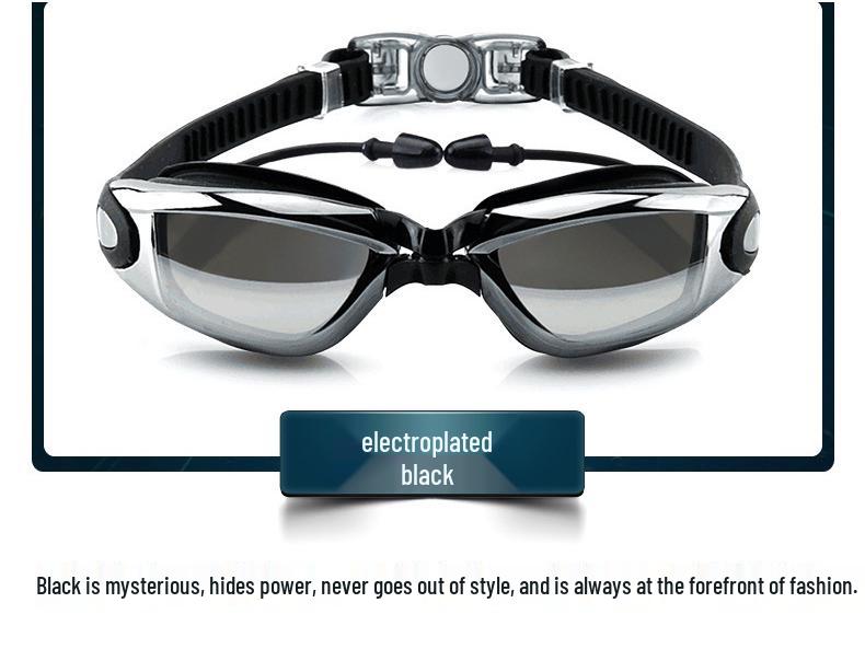 Anti-Fog HD Swim Goggles with Mirrored Lenses & Earplugs - Unisex, Large Frame, Waterproof