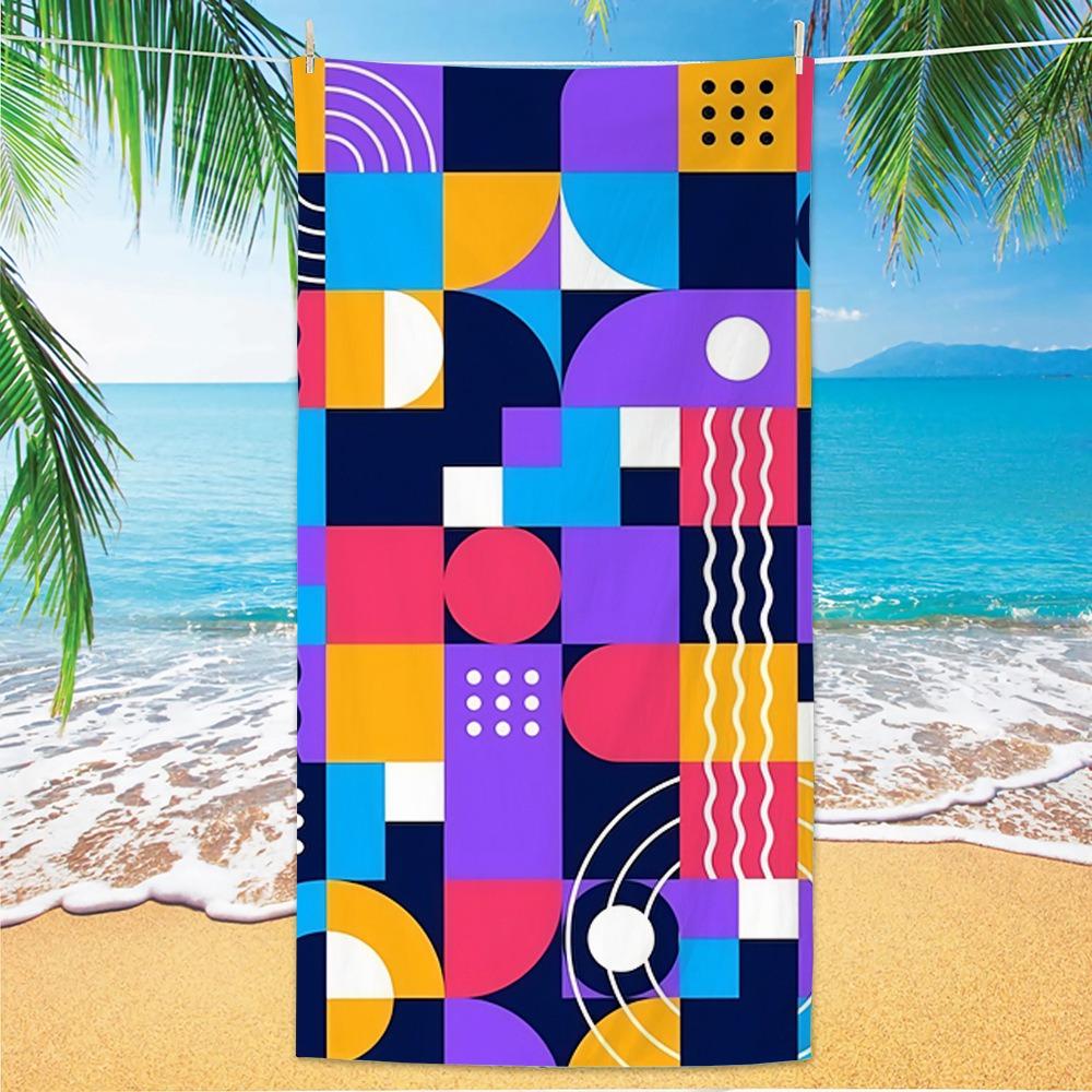 Abstract Geometric Pattern Polyester Beach Towel Bauhaus Style Quick Dry Sand Free Bath Towel for Summer Pool Travel Vacation