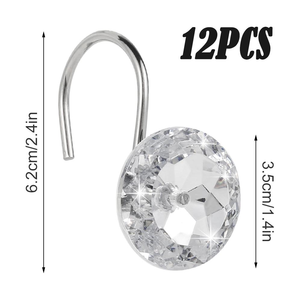 

Shower Curtain Hooks 12pcs Acrylic Crystal Shower Curtain Rings Rustproof Round Diamond Decorative Curtain Rings Hooks Shower 6.2cm