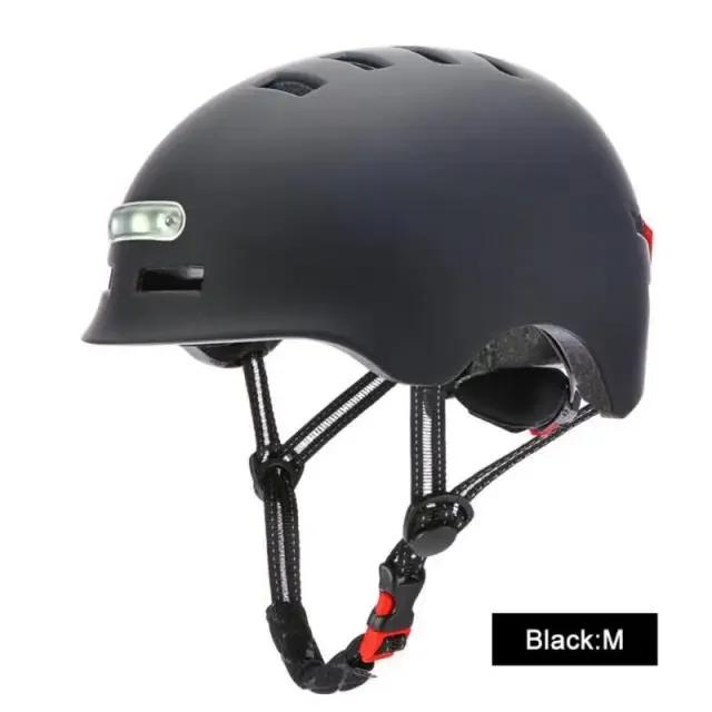 Bicycle Helmet with Light Warning Integrated Bicycle Balance Car Bike Helmet MTB Outdoor Sports Electric Car Scooter Riding Cap M-Black(54-57CM)
