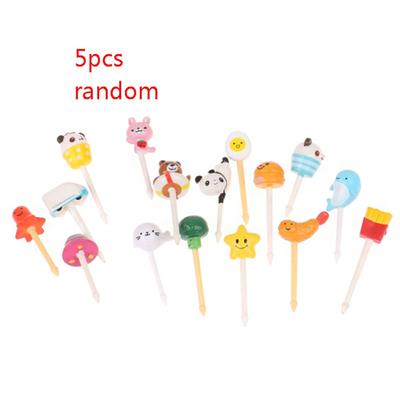 5Pcs Random Animal Fruit Fork Food Grade Plastic Cartoon Kids Cake Fruit Toothpick Bento Lunch Bento Accessories Party Dec