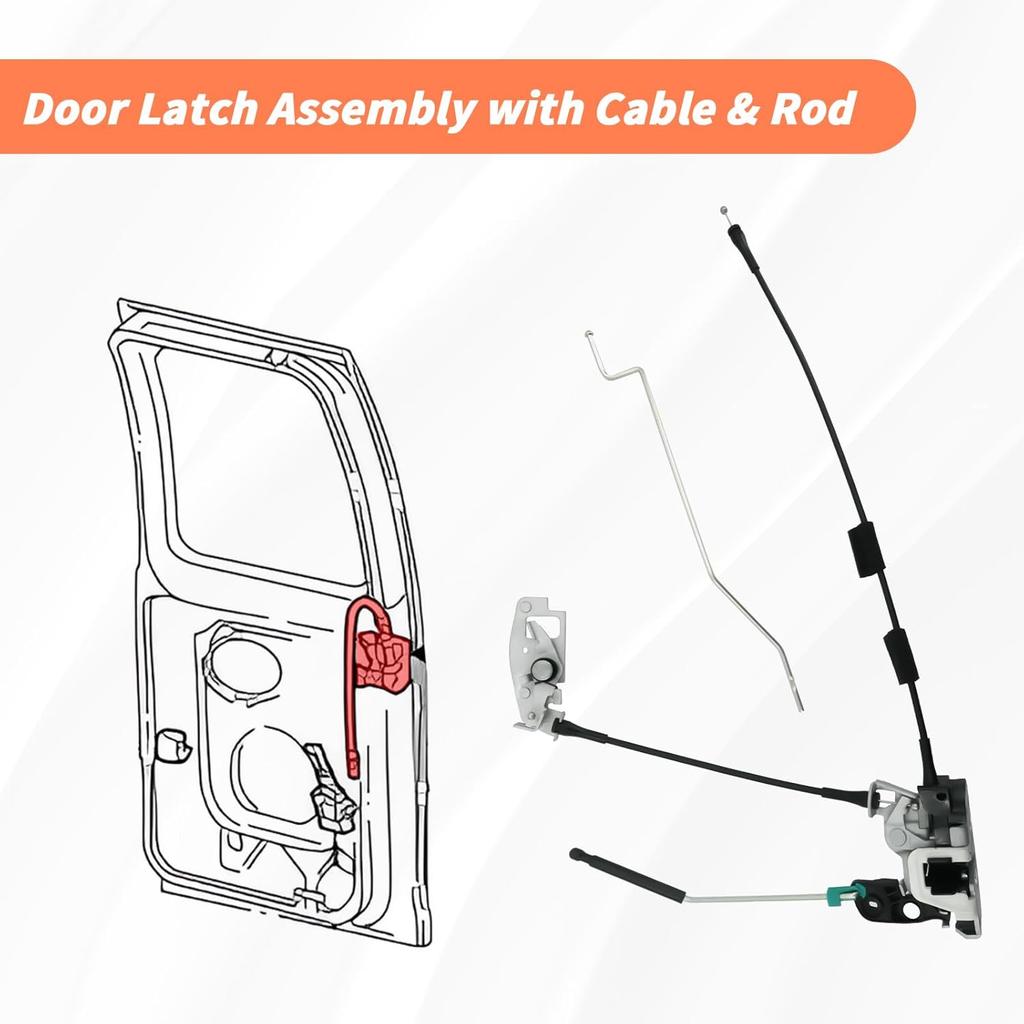 Rear Door Latch Assembly With Cable & Rod, Right Passenger Side For Ford 1992- E150 E250 E350 Econoline Van, Cargo Door Lock Latch Connective Repair
