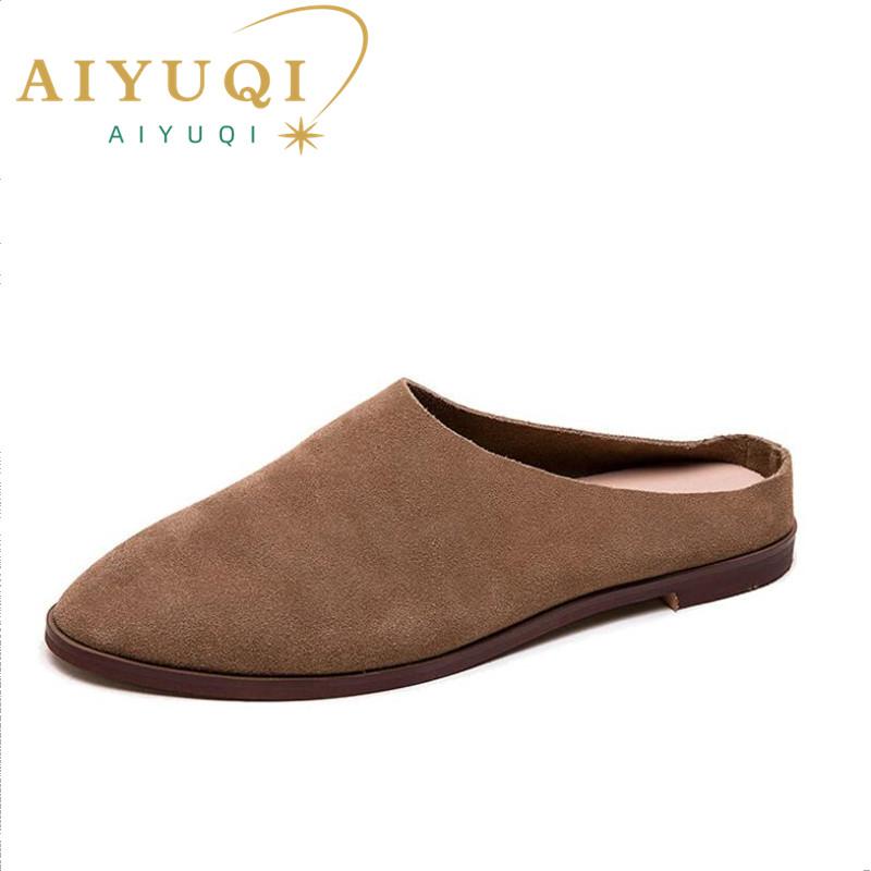 Fashion AIYUQI Women's Baotou Slippers Summer 2025 New Genuine Leather Casual Women's Shoes Large Size Suede Slippers For Ladies