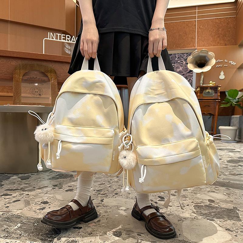 School Bag Women's High-value Tie-dye Versatile Anti-splashing Backpack Multi-compartment Large-capacity Junior High School Student School Bag