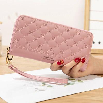 Portafoglio da Donna in Ecopelle PU Ricamato con Corona, Multi-Scomparti per Carte e Porta Telefono