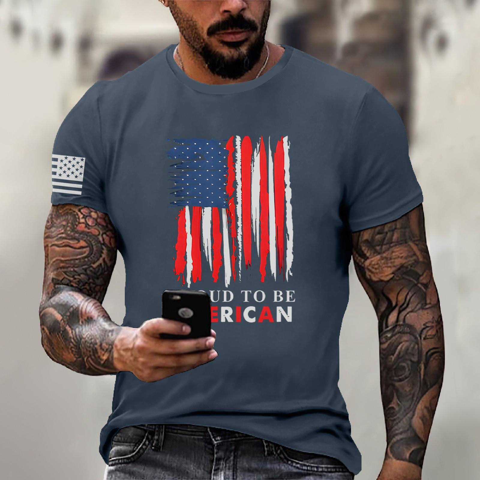 

Мужская модная повседневная футболка с коротким рукавом и круглым вырезом с надписью «День независимости» M тёмно-синий