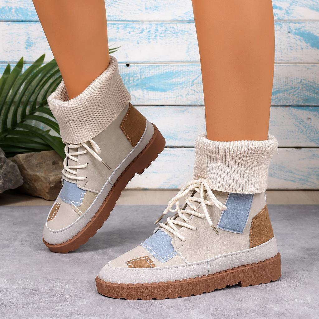 Women Boots Mixed Colors Women Shoes 2025 New Winter Punk Goth Ankle Boots Women Retro Round Toe Sewing Handmade Platform Shoes
