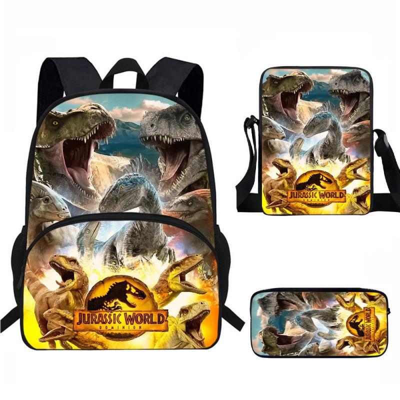 Kids Dinosaur Backpack Set Elementary School Oxford Fabric Ergonomic Back Support Breathable Lightweight 3-Piece Kit