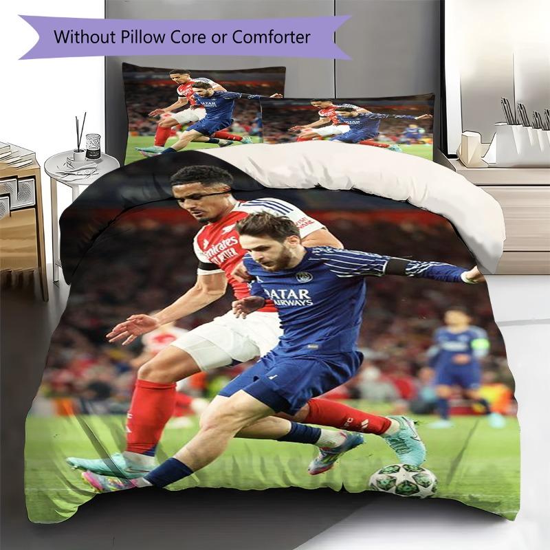 Arsenal VS Paris Football Match Scene 3Pcs Bedding Set, Duvet Cover with 2 Pillowcases, Soccer Fan Bed Linens, No Comforter No Pillow Core