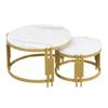 Sofa Side Table Modular Coffee Set, Marble Look, Golden Metal Frame, Round Tea Tables in Two Sizes, Nesting Table, Set of 2