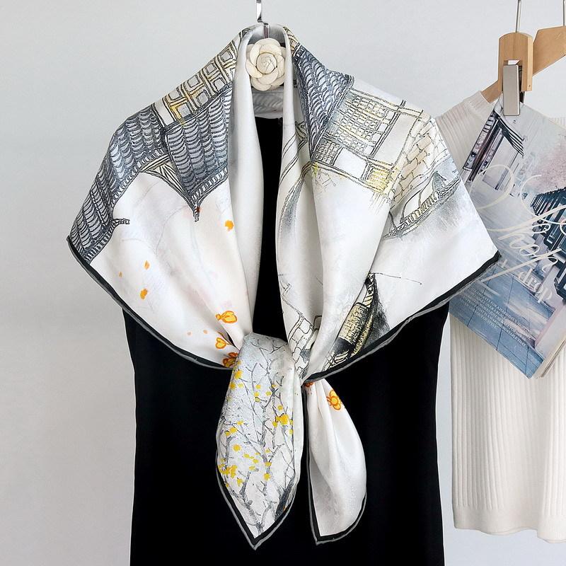 Jiangnan Water Town National Style Double-sided Heterochrome Dill Silk Scarf 110 Large Square Scarf Mulberry Silk Silk Scarf Shawl
