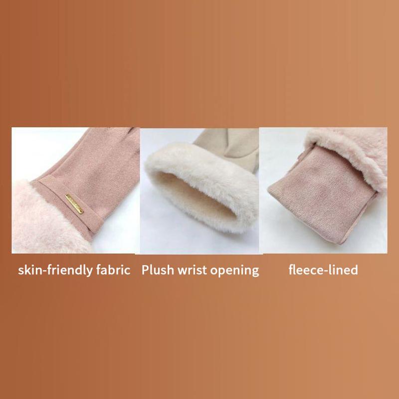 Autumn Winter Warm Suede Gloves Plus Velvet Thickened Plush Decor Cuff Gloves Outdoor Coldproof Touchscreen Riding Ski Gloves
