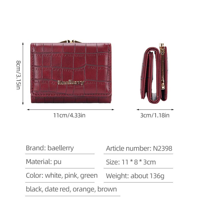 Baellerry Women's Billfold Short Wallet Stone Texture Trifold Purse Snap Closure Coin Purse Fashion Card Holder